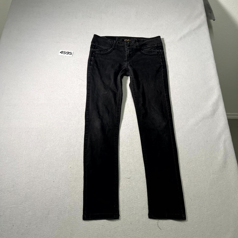 Candie's Premium Jeans Womens 31 Black Denim Stretch Pocket Embellished Straight